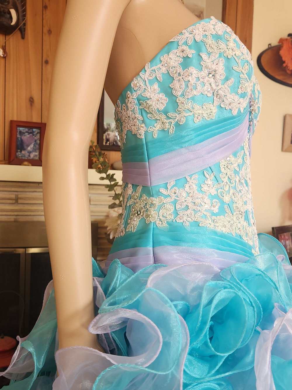 AUTHENTIC Mary’s Bridal Alta Couture Aqua Rosette Gown - Picture 6 of 11